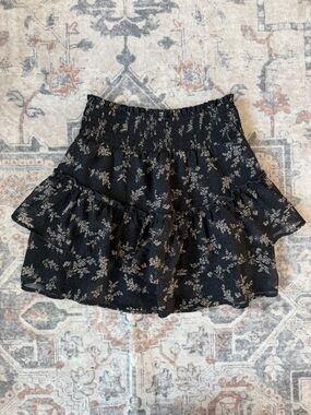 Altar'd State Black Floral Tiered Mini Skirt